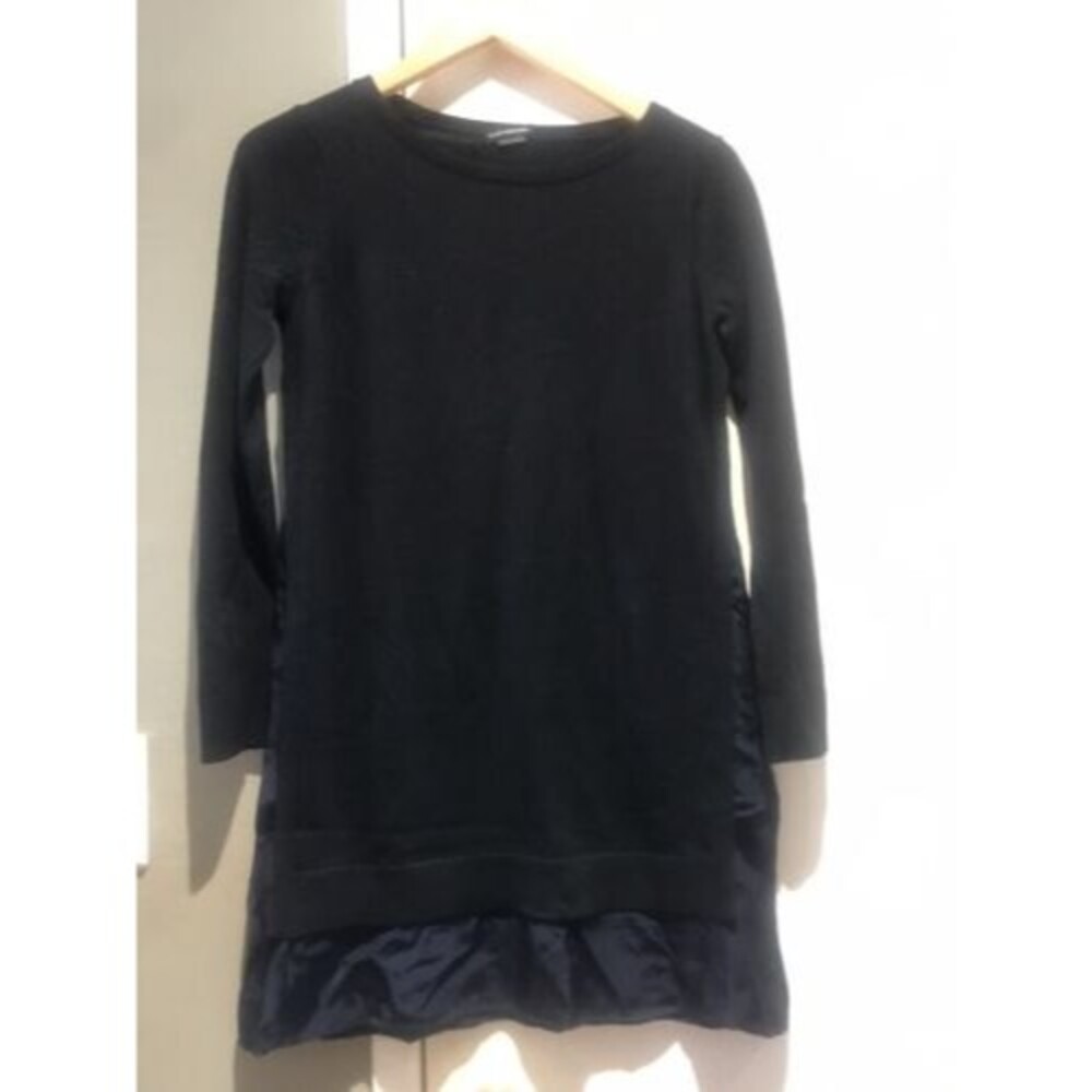 Club Monaco 100% merino wool with cupro ruffle trim black Sweater Dress